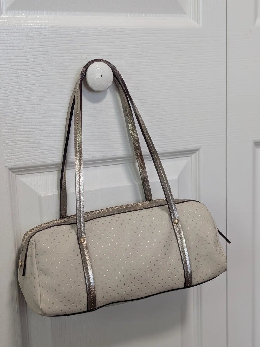 Vintage Y2K Kate Spade Metallic Gold & Cream Barrel Bag w/ Card - Mint Condition